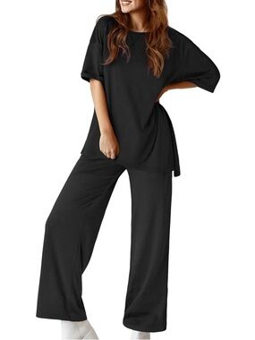 TOTATUIT Black Two Piece Oversized Pajama Lounge Set Large